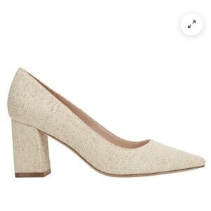 Marc Fisher Zala Block Heel Pointy Toe Pump Natural Raffia Sz Women's US 7